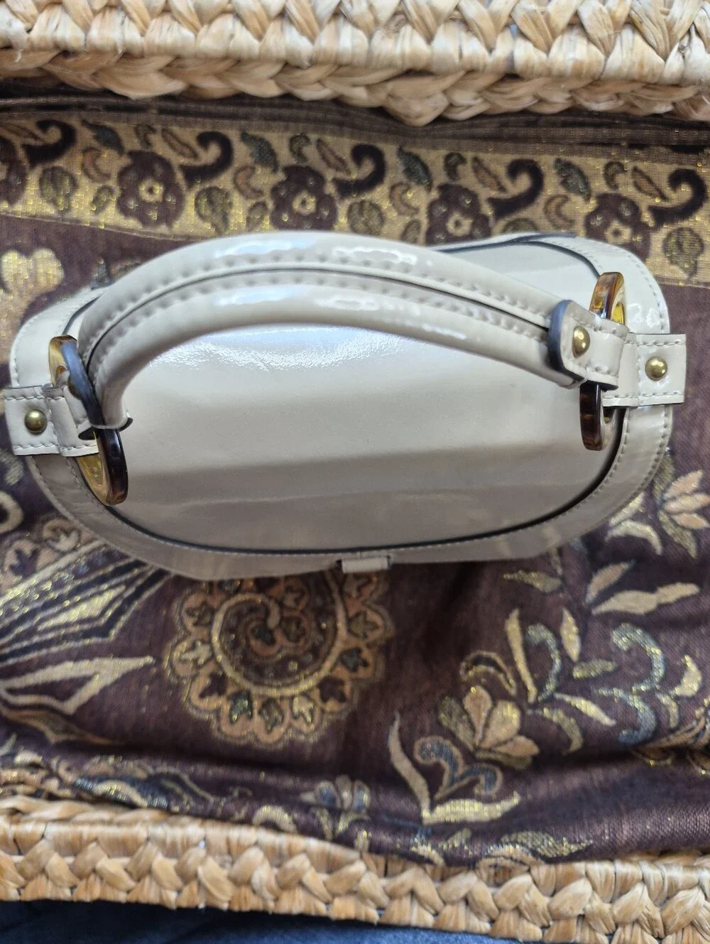 Vintage Hobo International Patent Leather Top Handle Satchel Bag Tortoiseshell - Picture 7 of 10